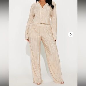 Simply Yours Plisse Pant Set - Champagne